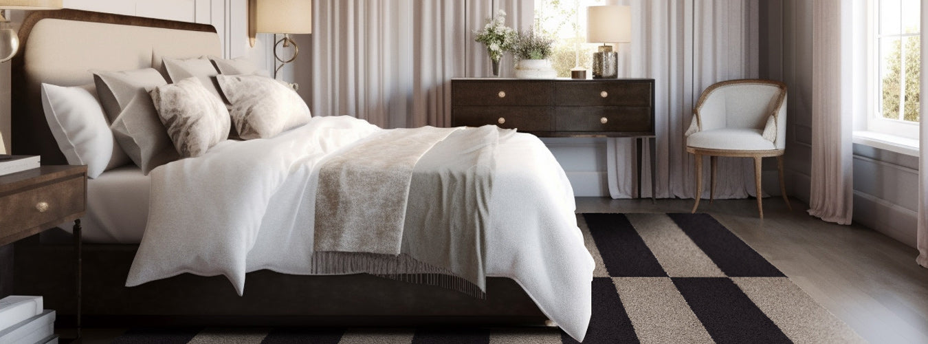 Brown and black Matace Carpet Tiles in a modern-style bedroom.
