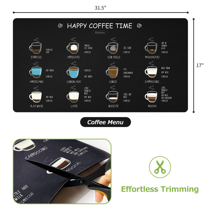 Matace Designer Coffee Mat Extra Large 17x31.5 Coffee Flavor Menu