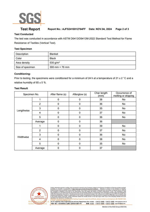 SGS Test Report Flame Resistance ASTM D6413 for Matace Carbon Felt Welding Blanket AJFS2410012764FF_02