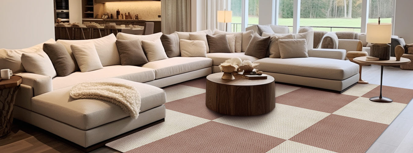 Matace brown and beige carpetsquares in a contemporary style livingroom.