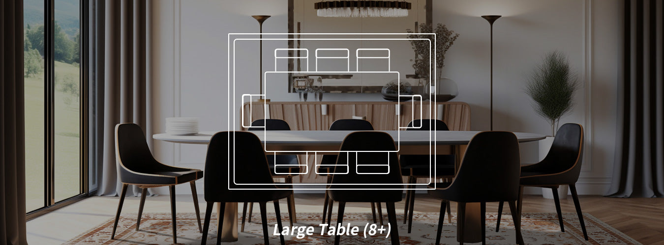 Matace large table rugs are arranged in the dining room.