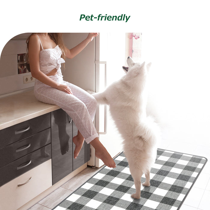 Matace Buffalo Check Kitchen Rugs Set 2 Piece Gray and White Size Pet Friendly