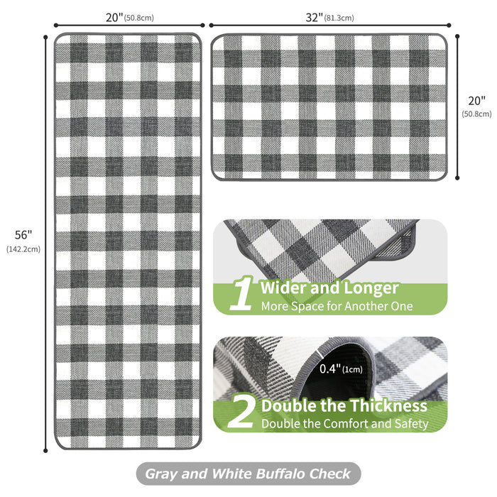 Matace Buffalo Check Kitchen Rugs Set 2 Piece Gray and White Size