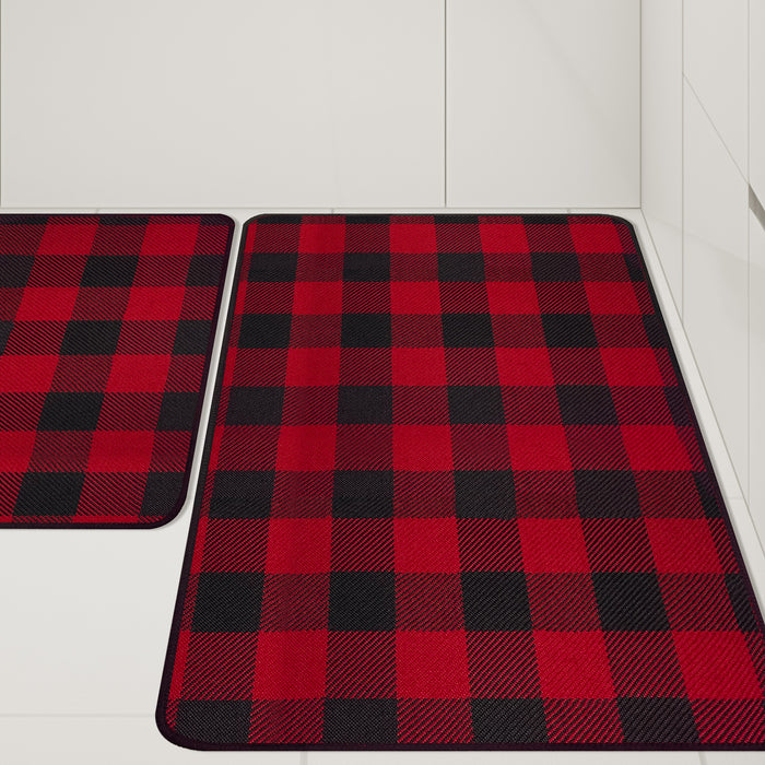 Matace Buffalo Check Kitchen Rugs Set 2 Piece Red and Black