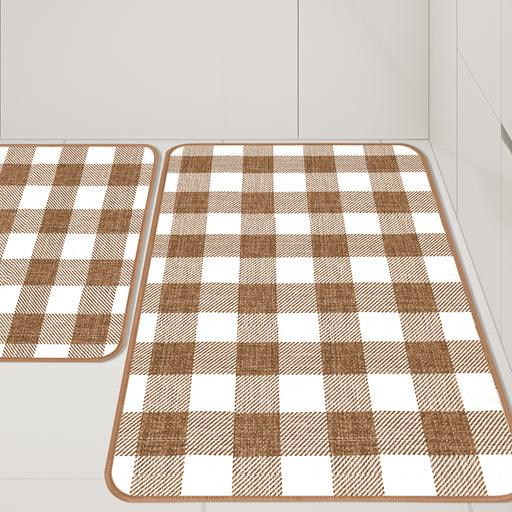 Matace Buffalo Check Kitchen Rugs Set 2 Piece Brown and White