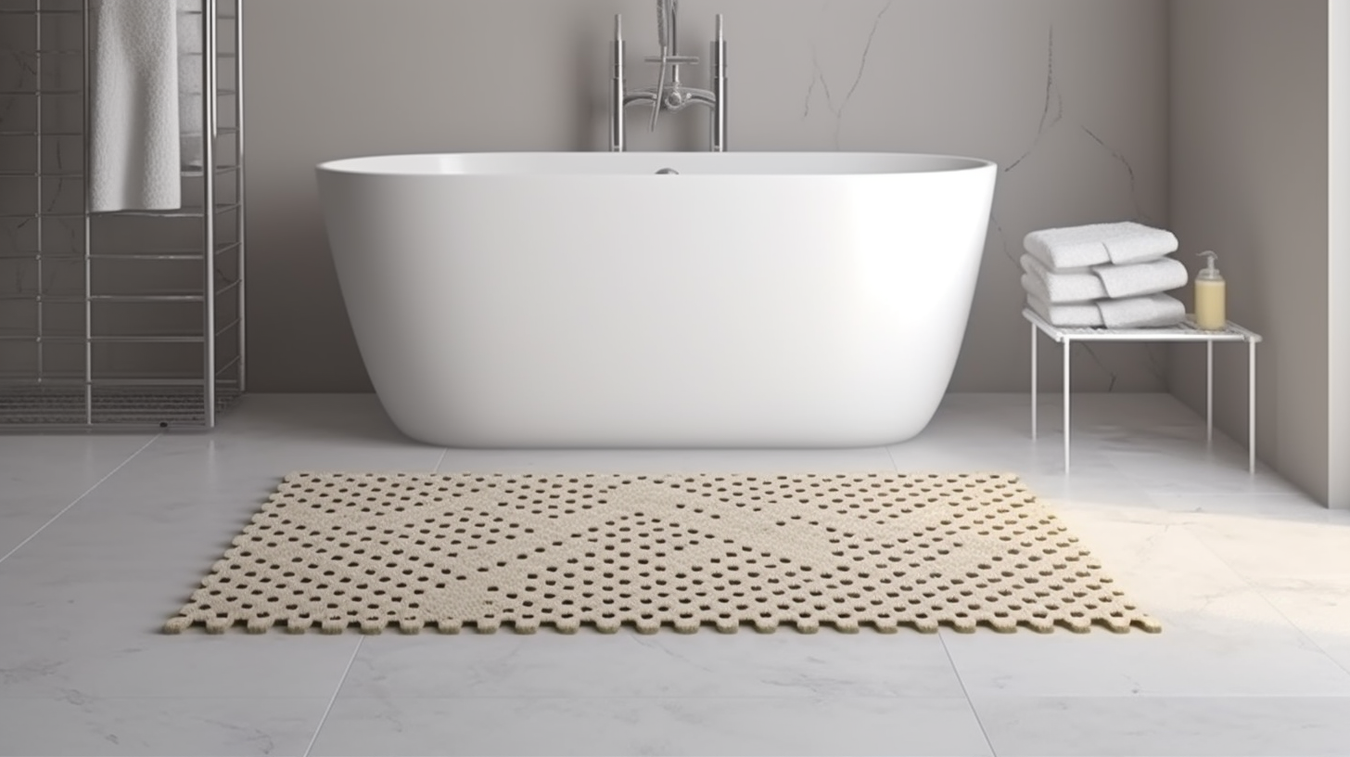 a stylish matace bath mat in front of a shower room