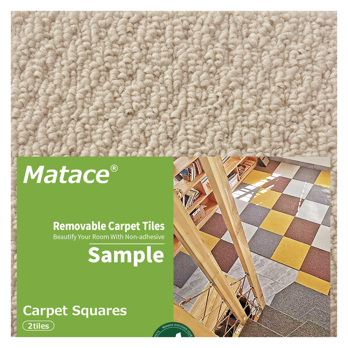 Matace Non-Adhesive Removable Square Carpet Tiles Sample 2 Pieces Set Beige White