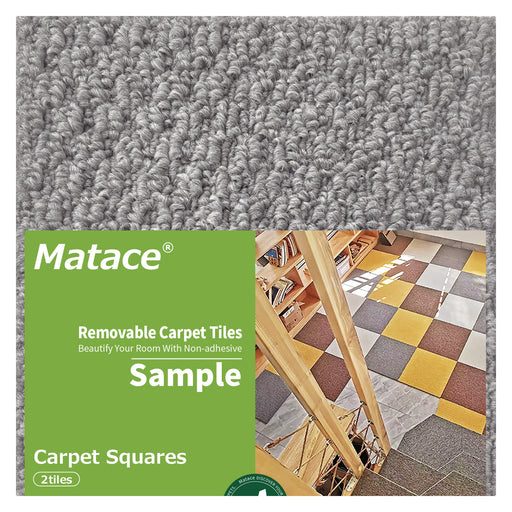Matace Non-Adhesive Removable Square Carpet Tiles Sample 2 Pieces Set Gray