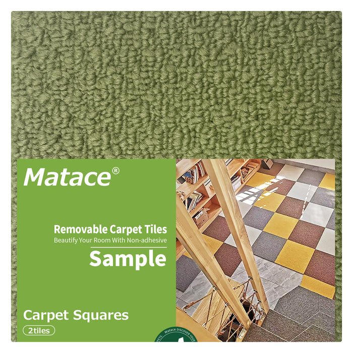 Matace Non-Adhesive Removable Square Carpet Tiles Sample 2 Pieces Set  Olive Green