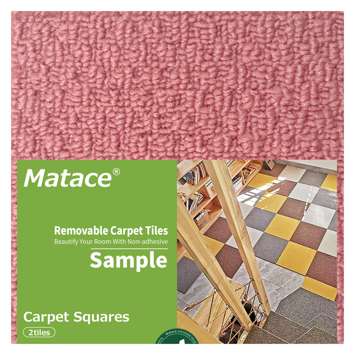 Matace Non-Adhesive Removable Square Carpet Tiles Sample 2 Pieces Set Pink