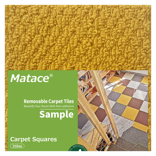 Matace Non-Adhesive Removable Square Carpet Tiles Sample 2 Pieces Set Yellow