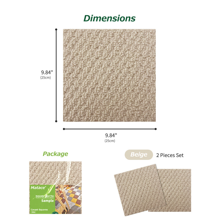 Matace Non-Adhesive Removable Square Carpet Tiles Sample Dimension Beige White