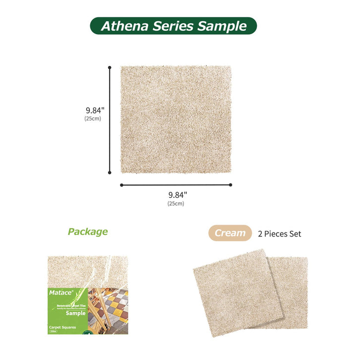 Matace Plush Cut Pile Removable Carpet Tiles ATHENA Series Cream Samples Package