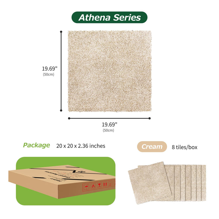 Matace Plush Cut Pile Removable Carpet Tiles ATHENA Series Cream Squares Package