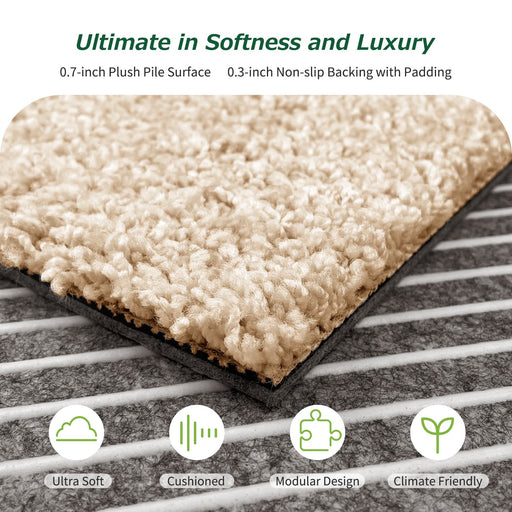 Matace Plush Cut Pile Removable Carpet Tiles ATHENA Series Cream Ultra Soft Cushioned Modular Design Climate Friendly