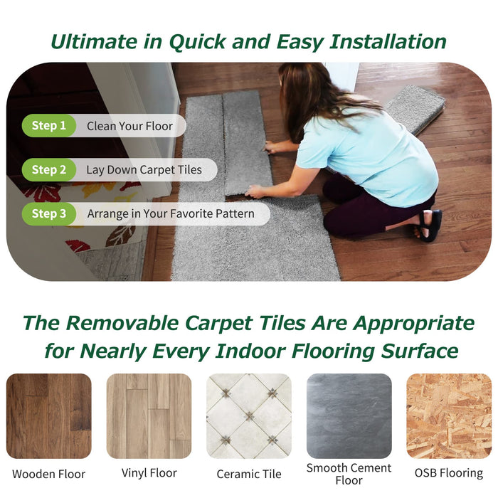 Matace Plush Cut Pile Removable Carpet Tiles ATHENA Series Easy and Quick Install