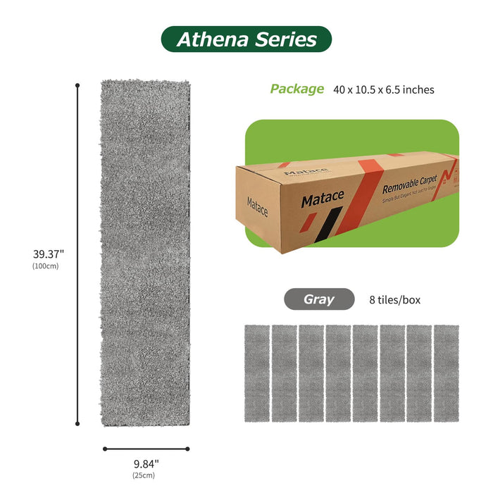 Matace Plush Cut Pile Removable Carpet Tiles ATHENA Series Gray Planks Package