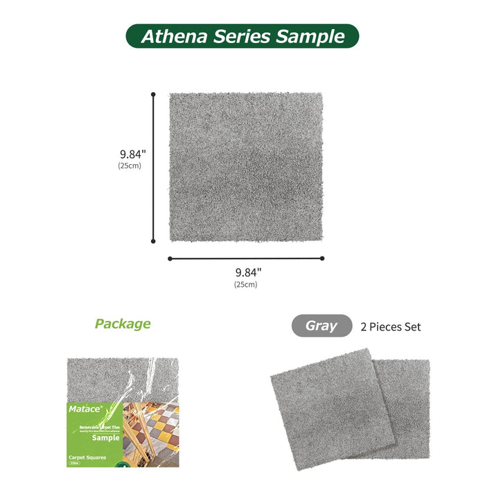 Matace Plush Cut Pile Removable Carpet Tiles ATHENA Series Gray Samples Package