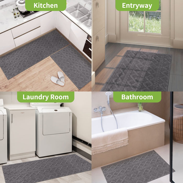 Matace Extra Wide Plush Kitchen Rugs Set - Chevron Pattern, Entryway, Laundry Room, Bathroom