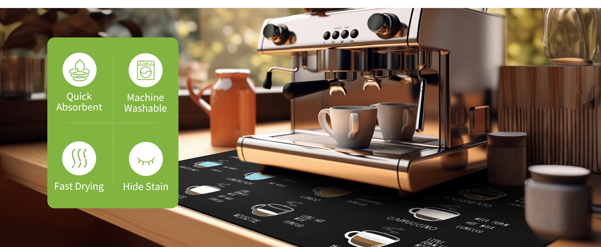 Matace Coffee Maker Mat Dish Drying Mat for Kitchen Counter Coffee Memu PC