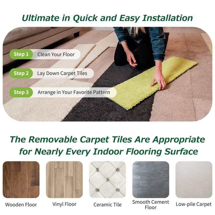 Matace Removable Carpet Tile Plank Green, Ultimate in Quick and Easy Installation