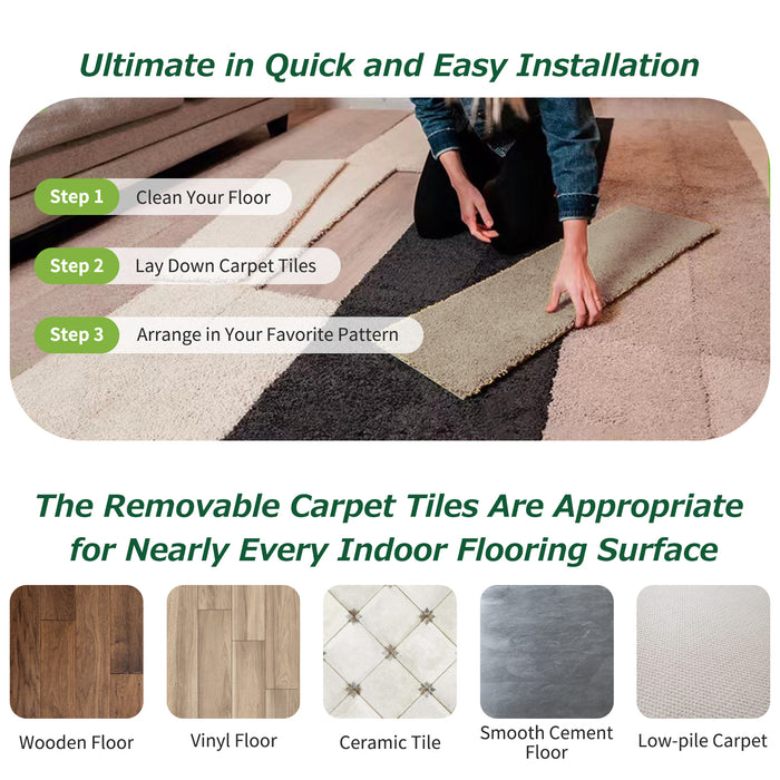 Matace Non Adhesive Plush Removable Carpet Tile Planks - SIREN Series —
