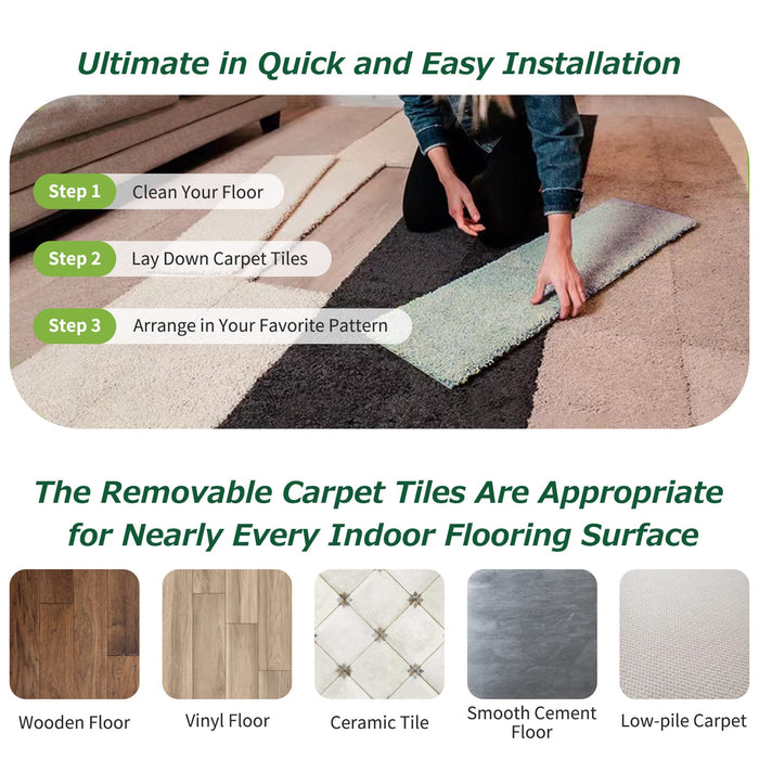 Matace Removable Carpet Tile Plank Slate Gray, Ultimate in Quick and Easy Installation